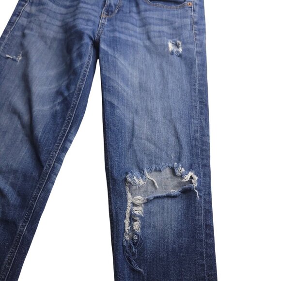 Express Womens Modern Boyfriend Jeans 2 Medium Wash Low Rise Distressed Stretch - Picture 5 of 8